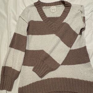 Hippie Rose Brown and Cream V-Neck Sweater